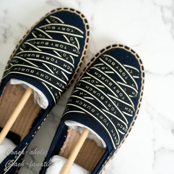 NIB Tory Burch Ribbon Canvas Espadrille Flats in Perfect Navy Size 7.5 - Picture 3 of 10